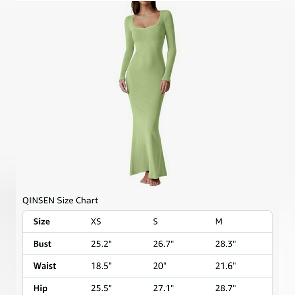 Qinsen Ribbed Knit Green Long Sleeve Maxi Bodycon Dress - Picture 11 of 11